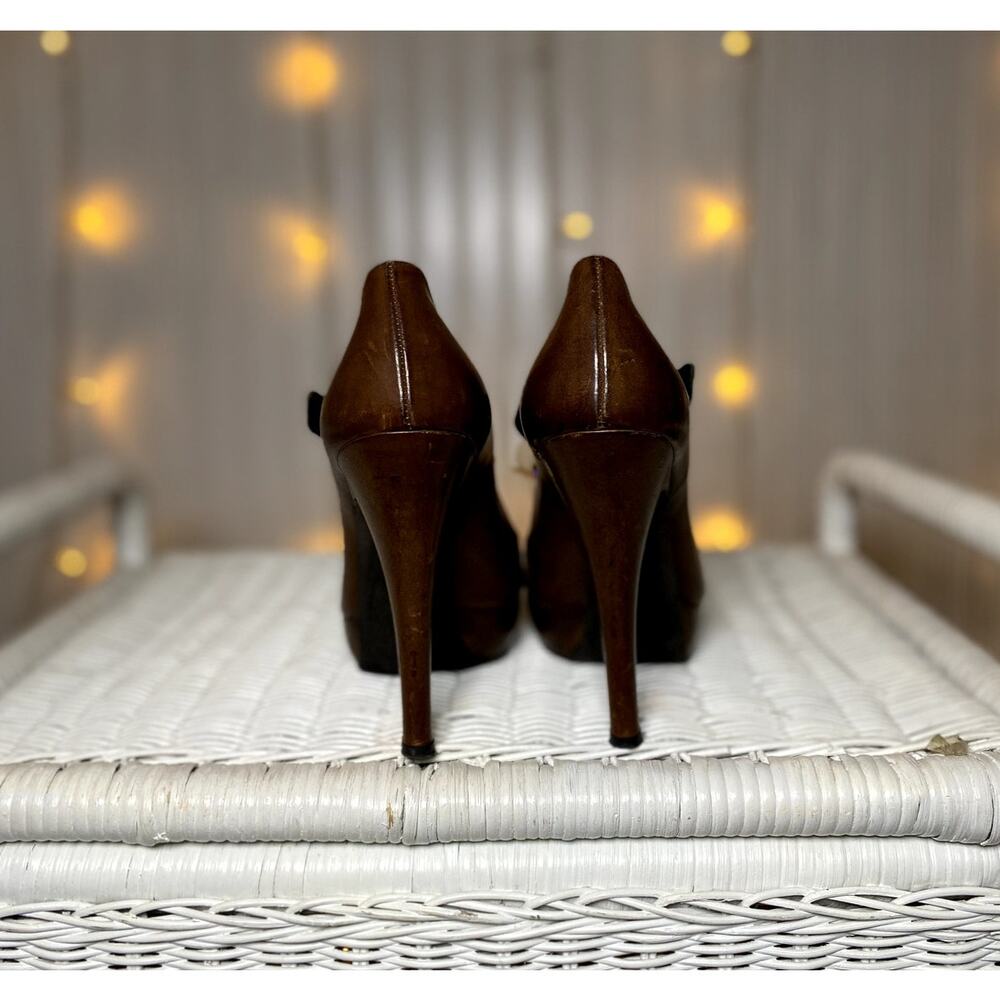 Kurt Geiger Brown and Black Platform Peep-Toe Heels - Picture 4 of 11